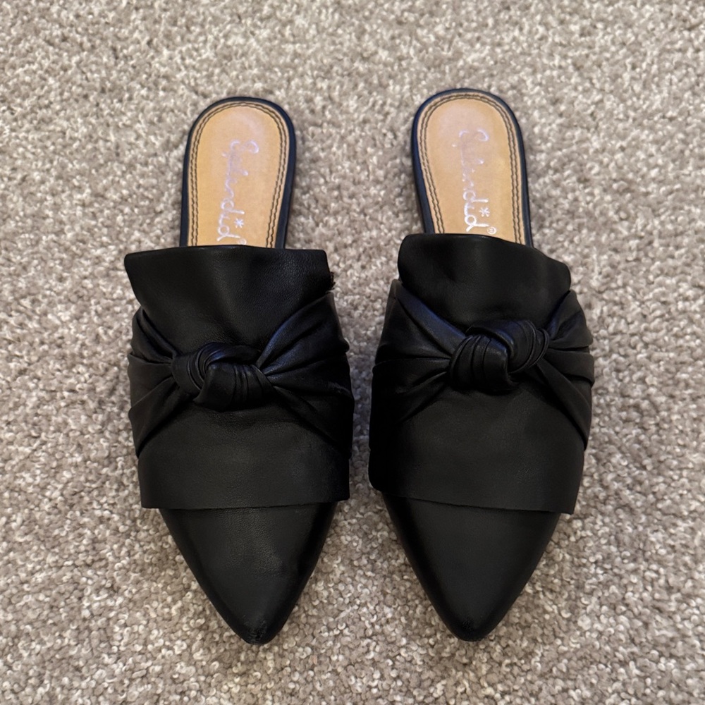 Splendid Black Pointed Toe Knot Mules